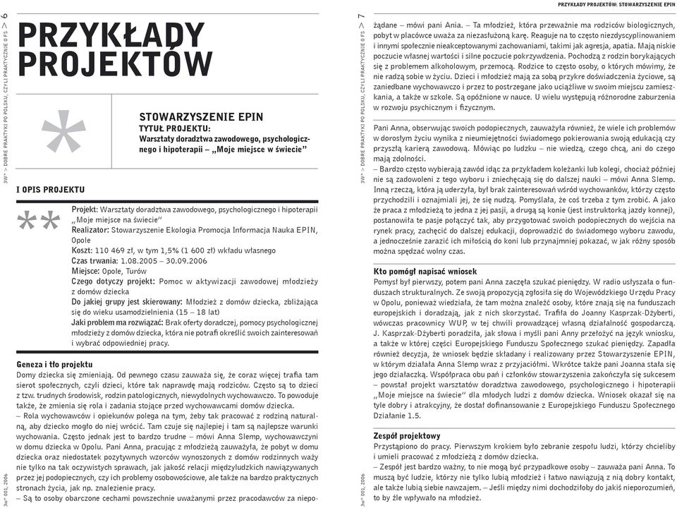 Koszt: 110 469 zł, w tym 1,5% (1 600 zł) wkładu własnego Czas trwania: 1.08.2005 30.09.