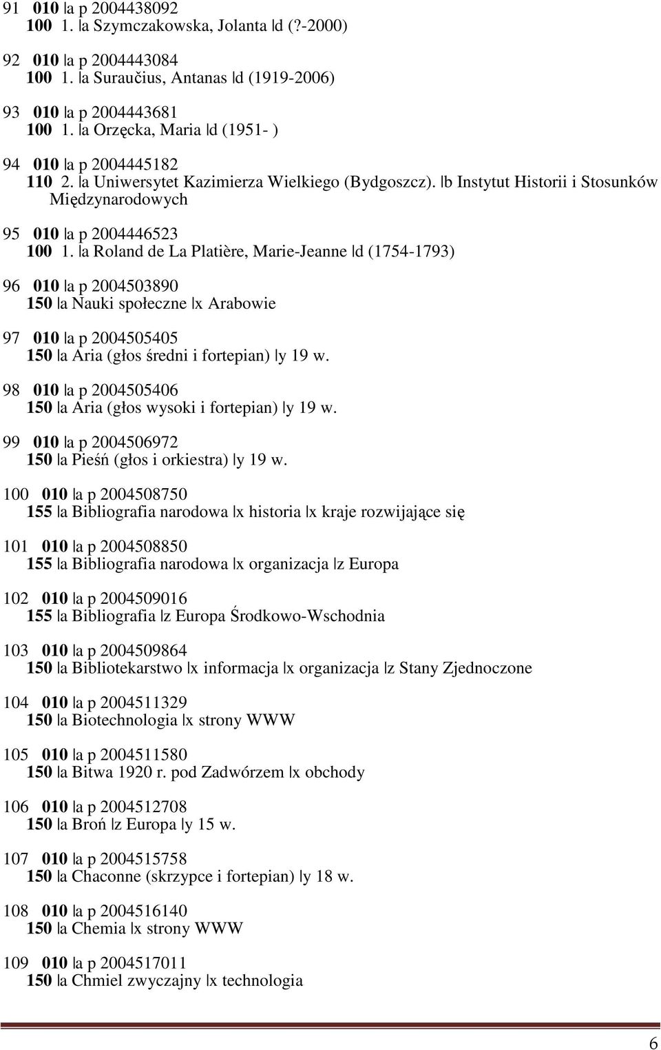 a Roland de La Platière, Marie-Jeanne d (1754-1793) 96 010 a p 2004503890 150 a Nauki społeczne x Arabowie 97 010 a p 2004505405 150 a Aria (głos średni i fortepian) y 19 w.