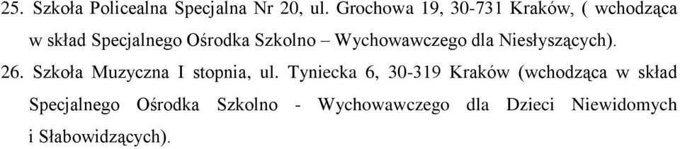 Wychowawczego dla Niesłyszących). 26. Szkoła Muzyczna I stopnia, ul.