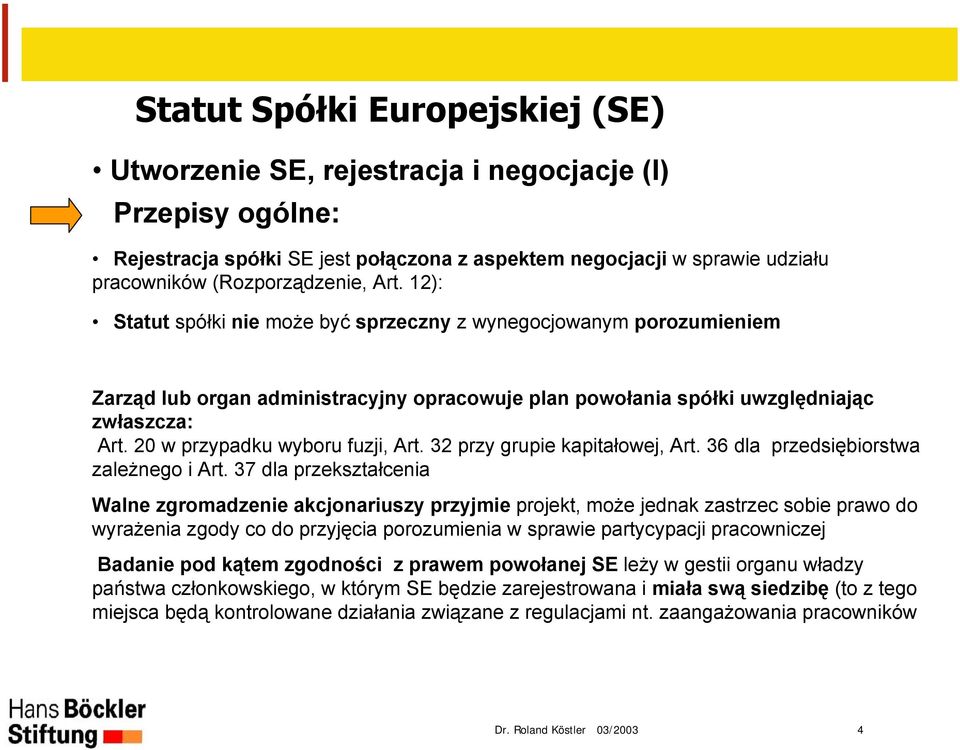 20 w przypadku wyboru fuzji, Art. 32 przy grupie kapitałowej, Art. 36 dla przedsiębiorstwa zależnego i Art.