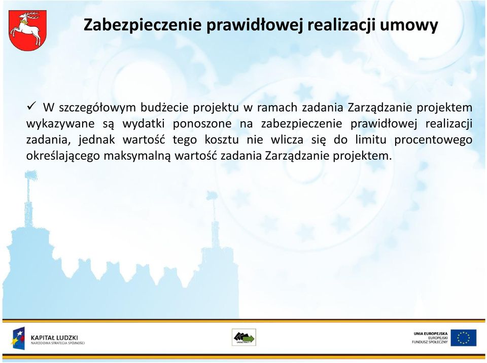 zabezpieczenie prawidłowej realizacji zadania, jednak wartość tego kosztu nie