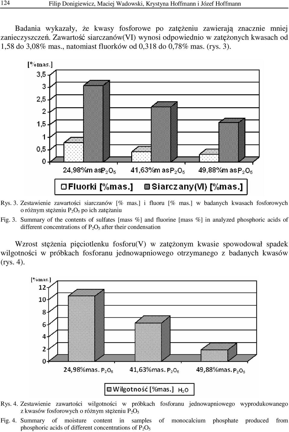 ] i fluoru [% mas.] w badanych kwasach fosforowych o różnym stężeniu P 2O 5 po ich zatężaniu Fig. 3.