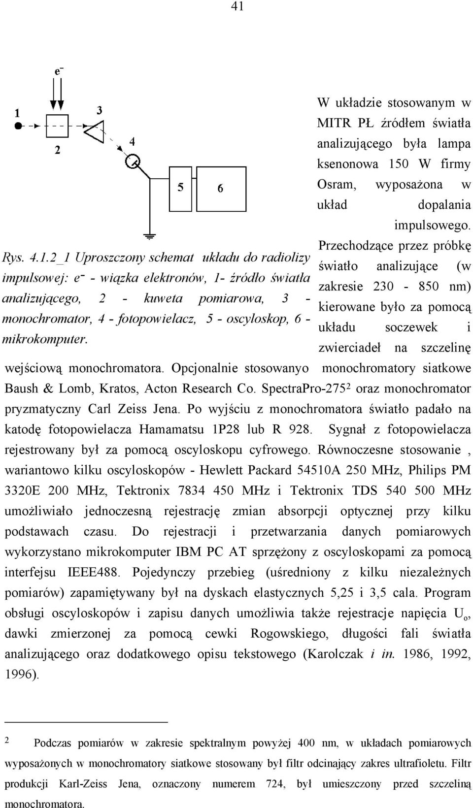 monochromator, 4 - fotopowielacz, 5 - oscyloskop, 6 - układu soczewek i mikrokomputer. zwierciadeł na szczelinę wejściową monochromatora.