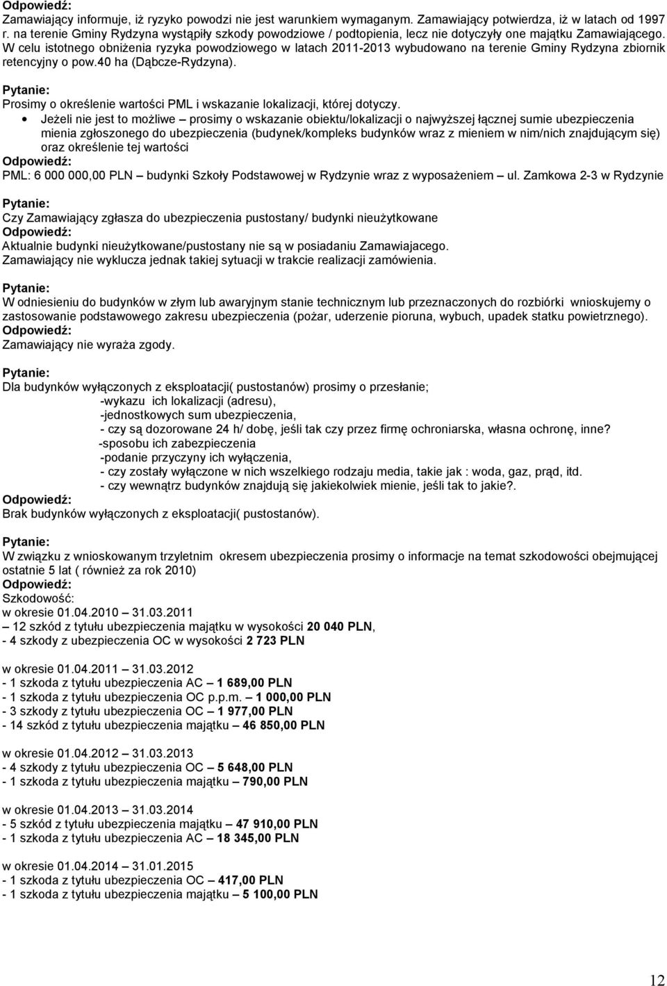 W celu istotnego obniŝenia ryzyka powodziowego w latach 2011-2013 wybudowano na terenie Gminy Rydzyna zbiornik retencyjny o pow.40 ha (Dąbcze-Rydzyna).