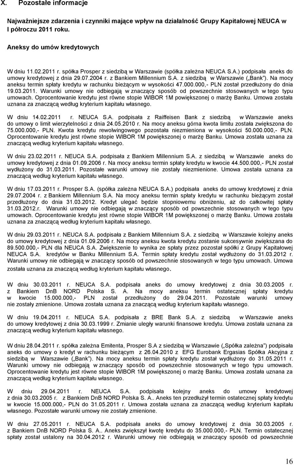 000,- PLN został przedłużony do dnia 19.03.2011. Warunki umowy nie odbiegają w znaczący sposób od powszechnie stosowanych w tego typu umowach.