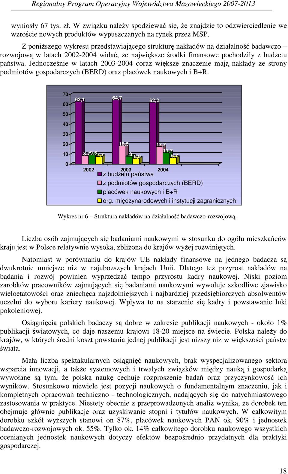 Jednoczenie w latach 2003-2004 coraz wiksze znaczenie maj nakłady ze strony podmiotów gospodarczych (BERD) oraz placówek naukowych i B+R.