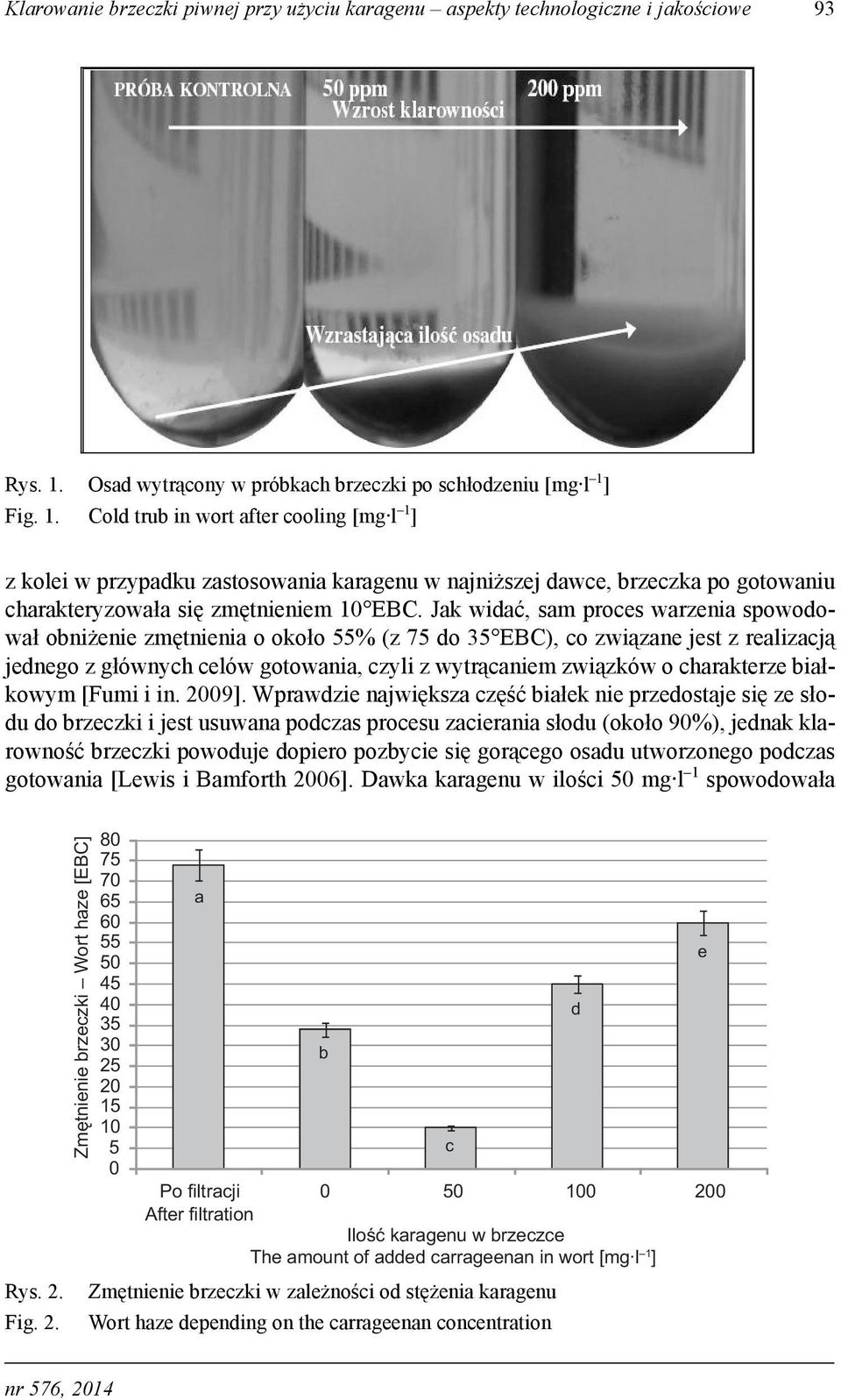 ] Fig. 1. Cold trub in wort after cooling [mg l 1 ] z kolei w przypadku zastosowania karagenu w najniższej dawce, brzeczka po gotowaniu charakteryzowała się zmętnieniem 10 EBC.