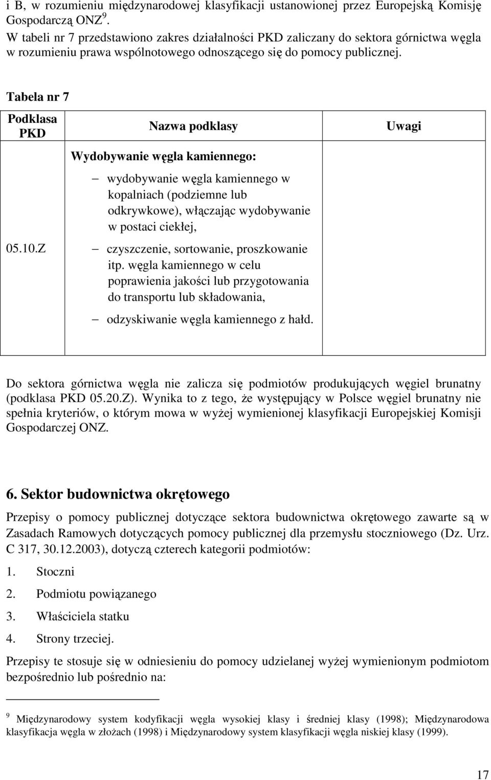 Z Nazwa podklasy Wydobywanie węgla kamiennego: wydobywanie węgla kamiennego w kopalniach (podziemne lub odkrywkowe), włączając wydobywanie w postaci ciekłej, czyszczenie, sortowanie, proszkowanie itp.