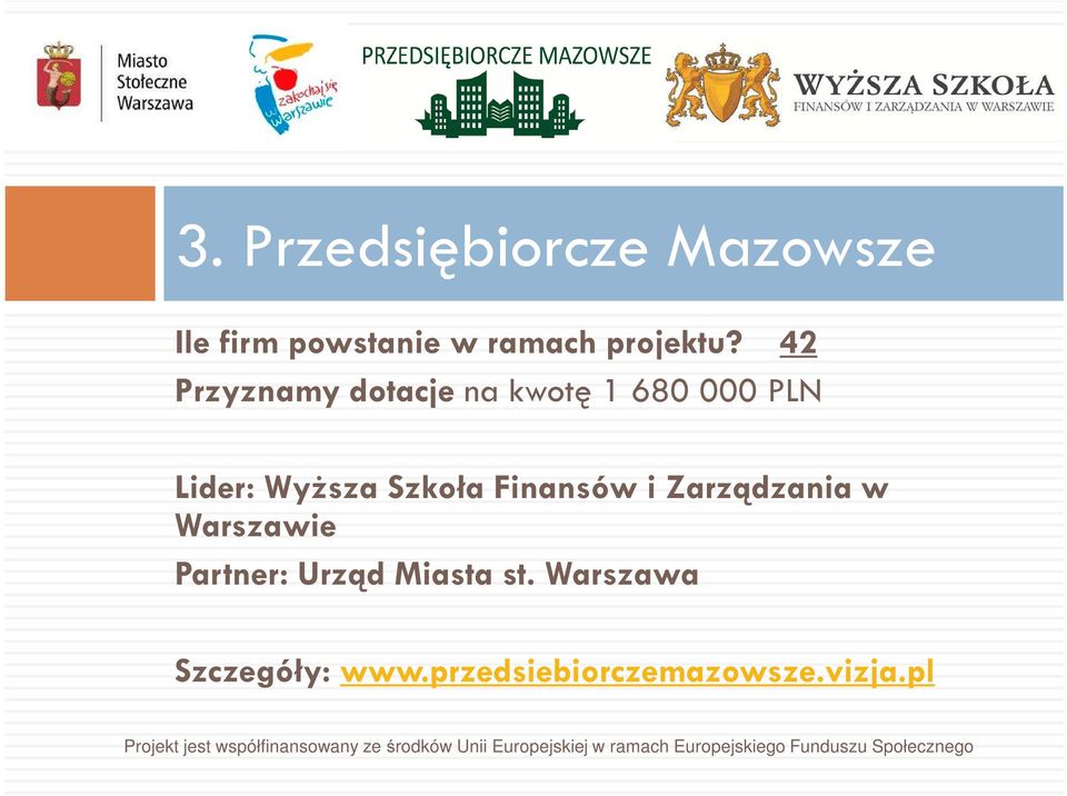 42 Przyznamy dotacje na kwotę 1 680 000 PLN Lider: Wyższa