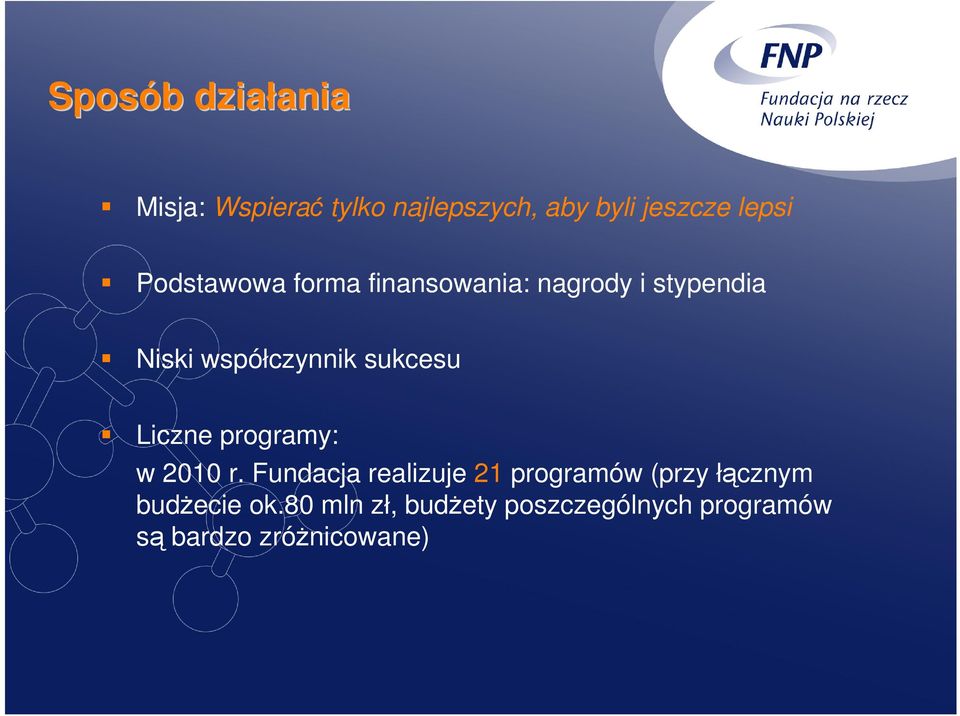 sukcesu Liczne programy: w 2010 r.