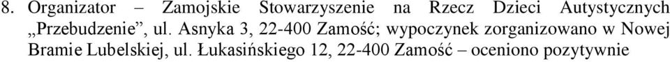 Asnyka 3, 22-400 Zamość; wypoczynek zorganizowano w