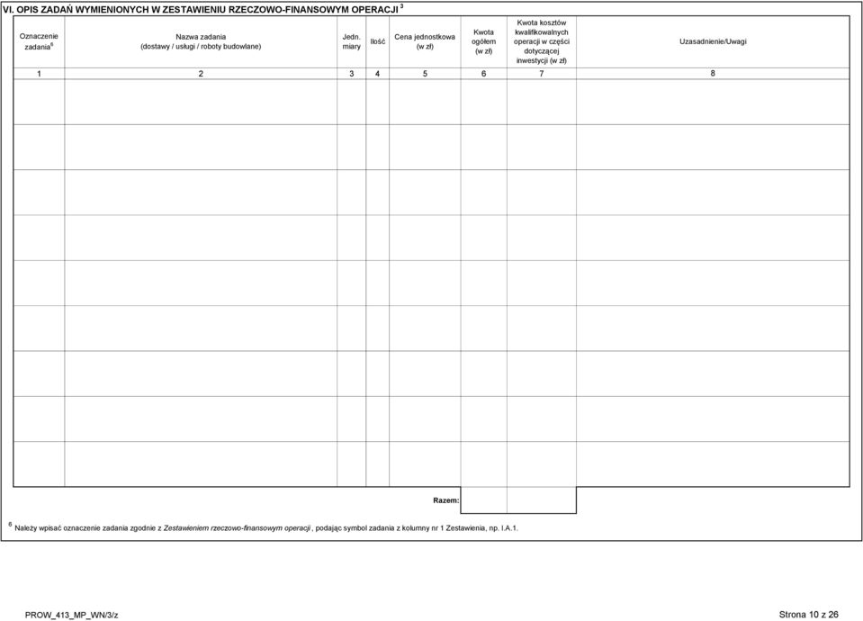 miary Ilość Cena jednostkowa (w zł) 1 2 3 4 5 6 7 8 Kwota ogółem (w zł) Kwota kosztów kwalifikowalnych operacji w części
