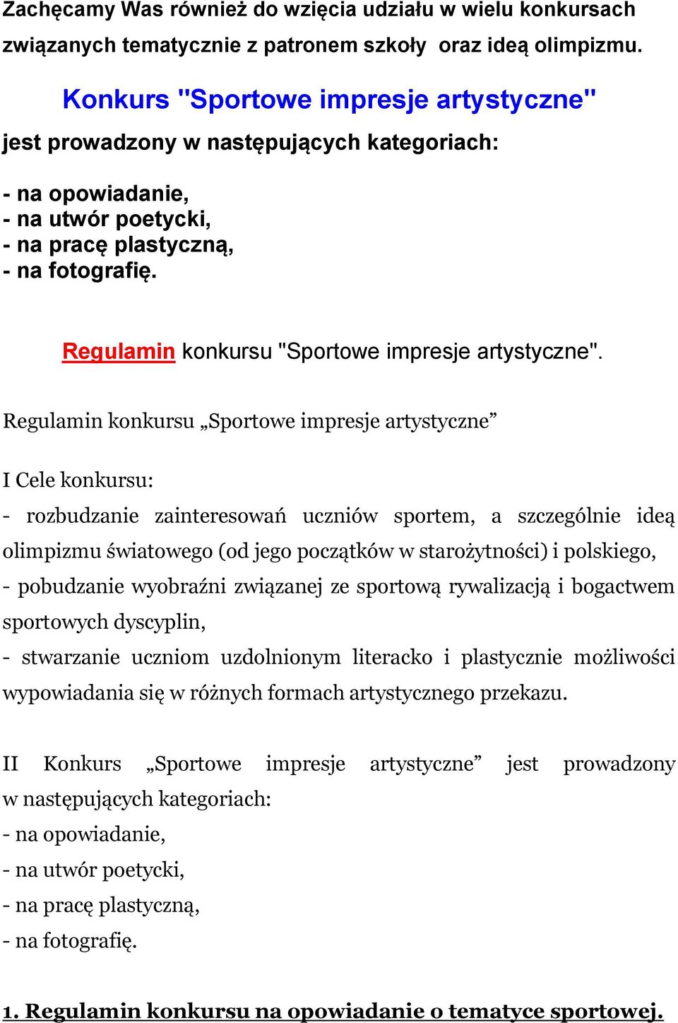 Regulamin konkursu "Sportowe impresje artystyczne".