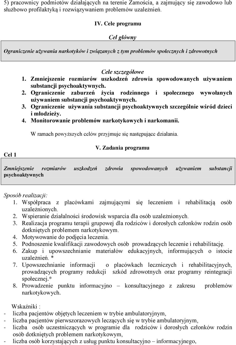 Zmniejszenie rozmiarów uszkodzeń zdrowia spowodowanych używaniem substancji psychoaktywnych. 2. Ograniczenie zaburzeń życia rodzinnego i społecznego wywołanych używaniem substancji psychoaktywnych. 3.