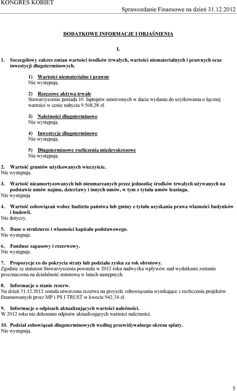 3) Należności długoterminowe 4) Inwestycje długoterminowe 5) Długoterminowe rozliczenia międzyokresowe 2. Wartość gruntów użytkowanych wieczyście. 3.