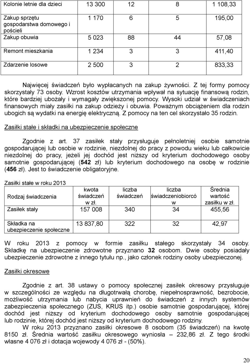 Wzrost kosztów utrzymania wpływał na sytuację finansową rodzin, które bardziej ubożały i wymagały zwiększonej pomocy. Wysoki udział w świadczeniach finansowych miały zasiłki na zakup odzieży i obuwia.