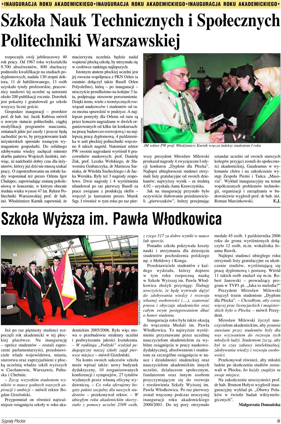 700 absolwentów, 800 słuchaczy podnosiło kwalifikacje na studiach po dyplomowych, nadała 130 stopni dok tora, 11 dr habilitowanego, 13 osób uzyskało tytuły profesorskie, pracow nicy naukowi tej