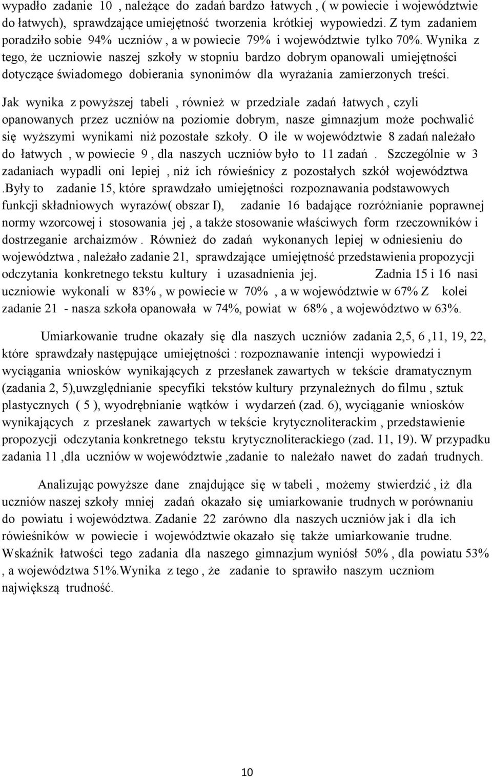 Wynika z tego, że uczniowie naszej szkoły w stopniu bardzo dobrym opanowali umiejętności dotyczące świadomego dobierania synonimów dla wyrażania zamierzonych treści.