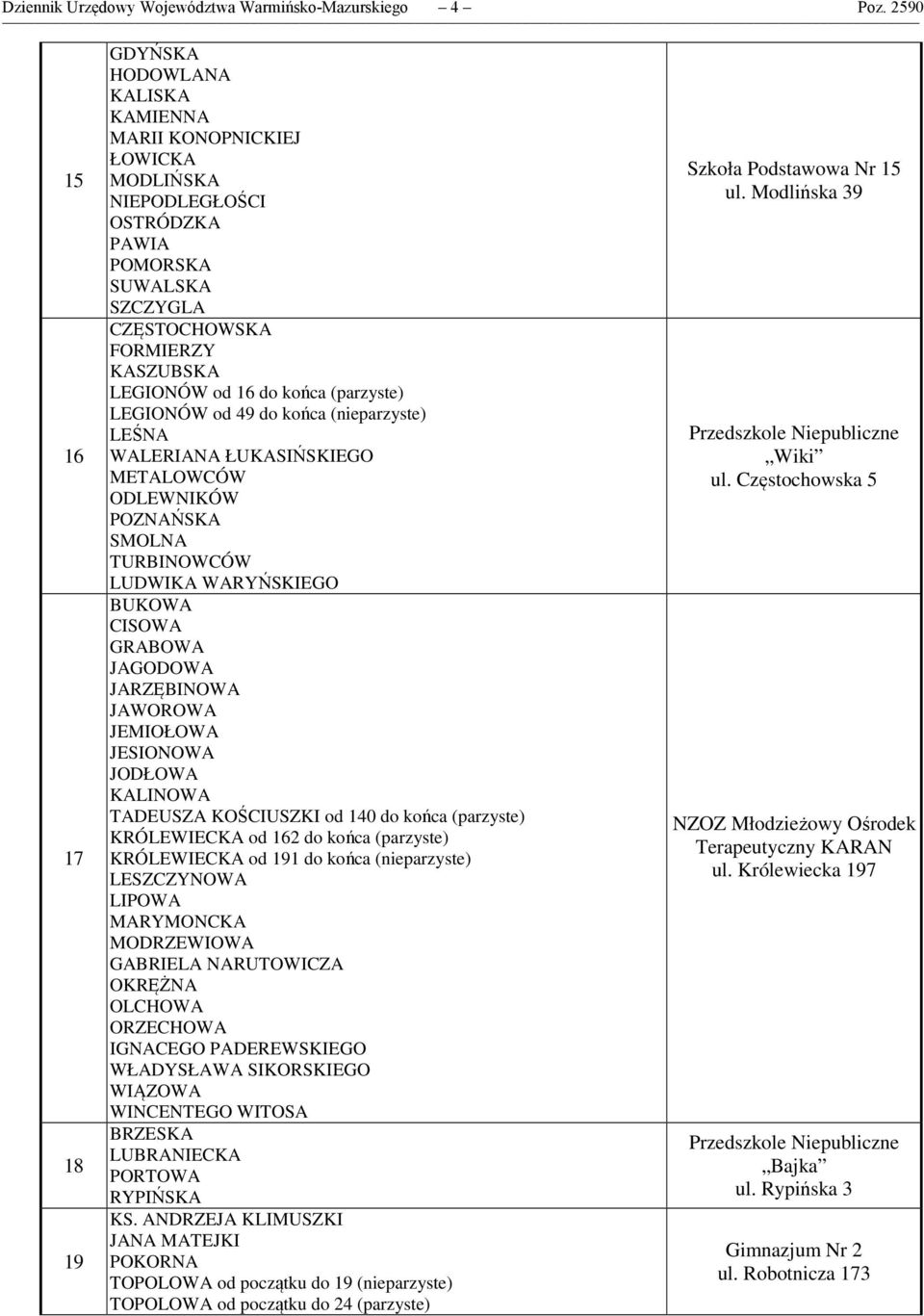 do końca (parzyste) LEGIONÓW od 49 do końca (nieparzyste) LEŚNA WALERIANA ŁUKASIŃSKIEGO METALOWCÓW ODLEWNIKÓW POZNAŃSKA SMOLNA TURBINOWCÓW LUDWIKA WARYŃSKIEGO BUKOWA CISOWA GRABOWA JAGODOWA