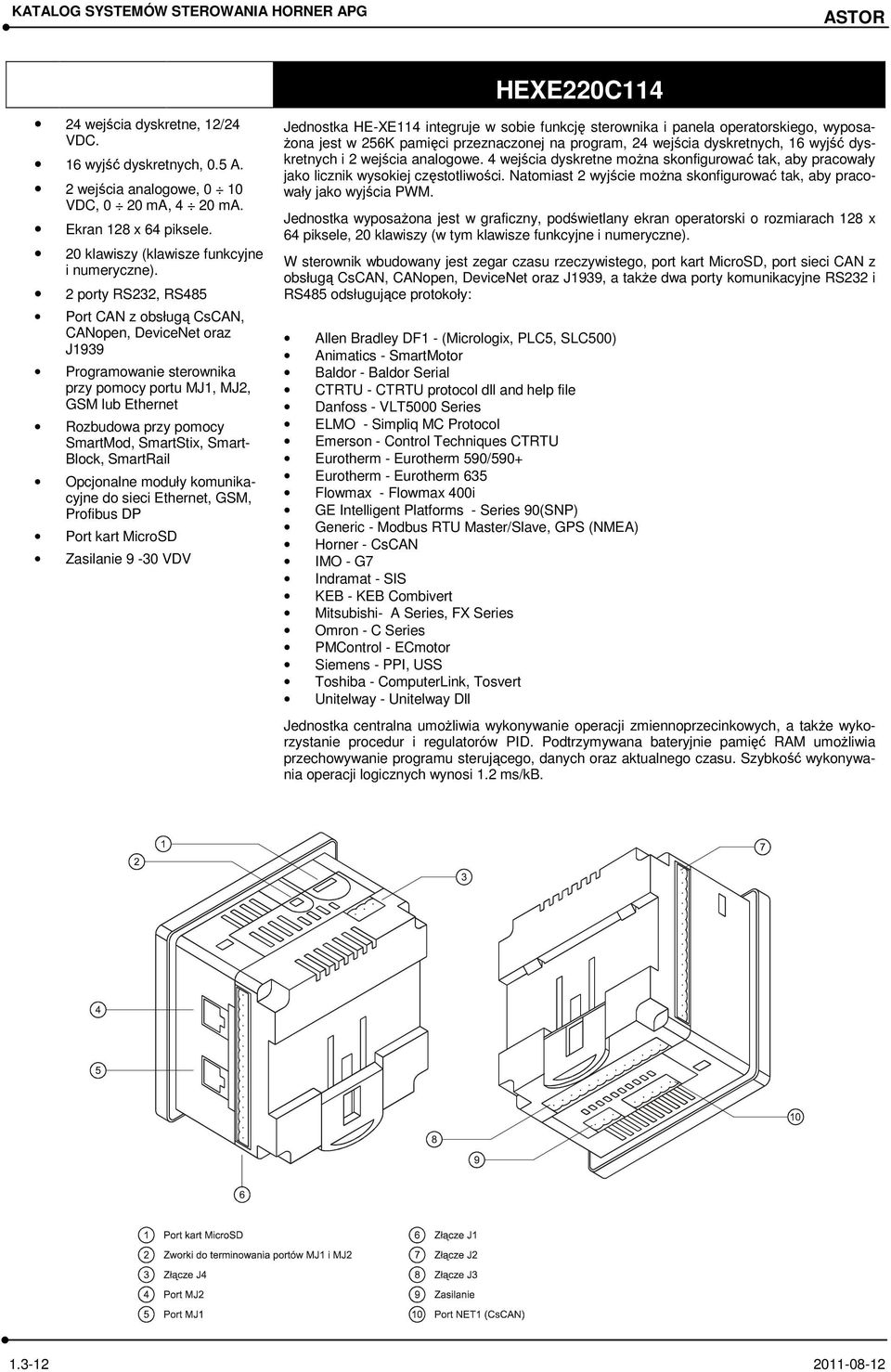 Block, SmartRail Opcjonalne moduły komunikacyjne do sieci Ethernet, GSM, Profibus DP Port kart MicroSD Zasilanie 9-30 VDV Jednostka HE-XE114 integruje w sobie funkcję sterownika i panela