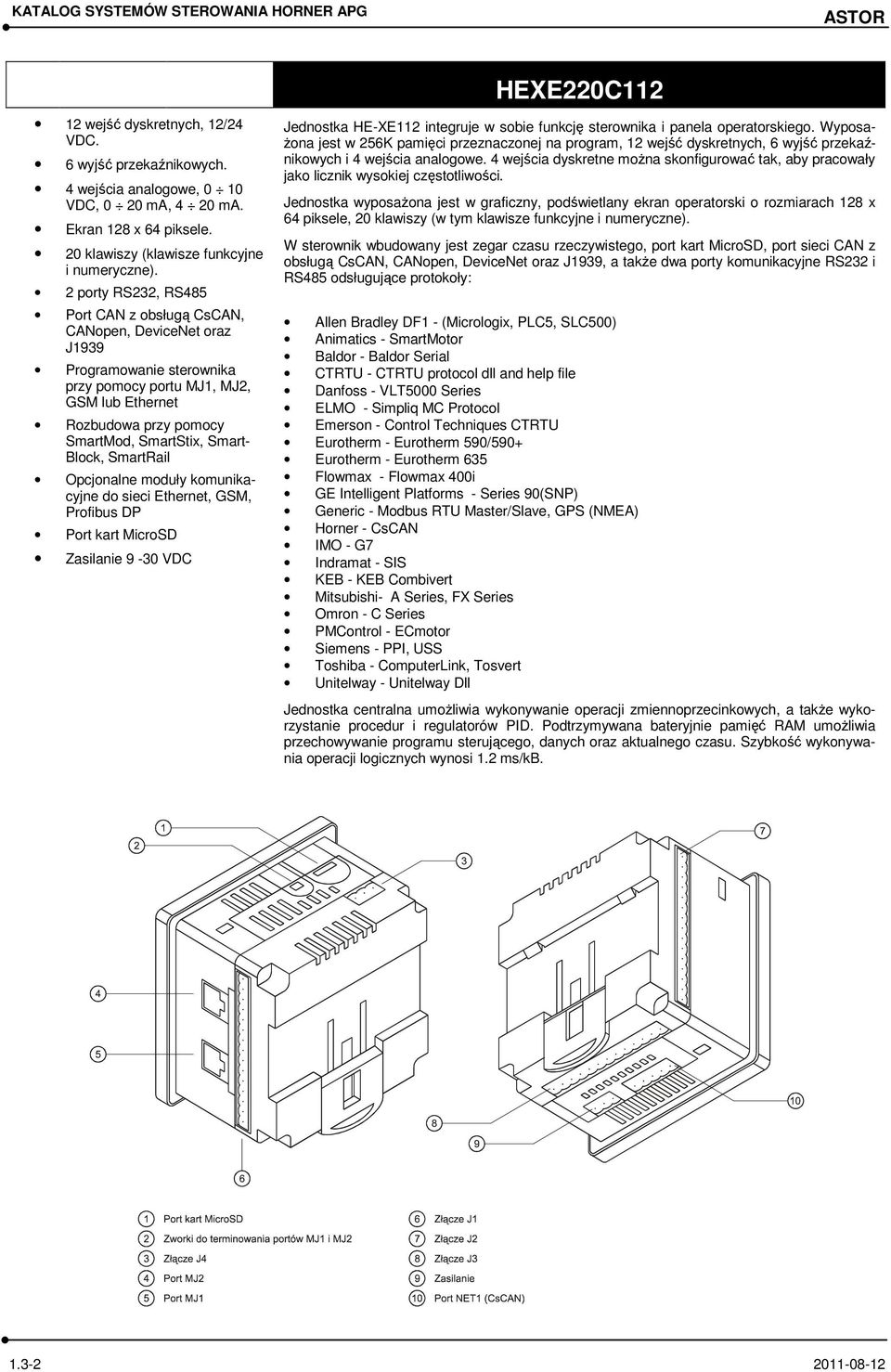 Block, SmartRail Opcjonalne moduły komunikacyjne do sieci Ethernet, GSM, Profibus DP Port kart MicroSD Zasilanie 9-30 VDC Jednostka HE-XE112 integruje w sobie funkcję sterownika i panela