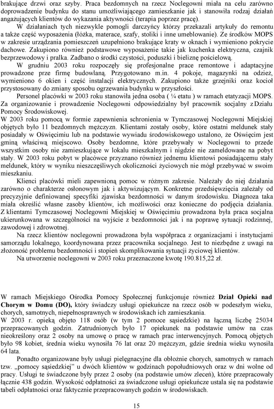 (terapia poprzez pracę). W działaniach tych niezwykle pomogli darczyńcy którzy przekazali artykuły do remontu a także część wyposażenia (łóżka, materace, szafy, stoliki i inne umeblowanie).