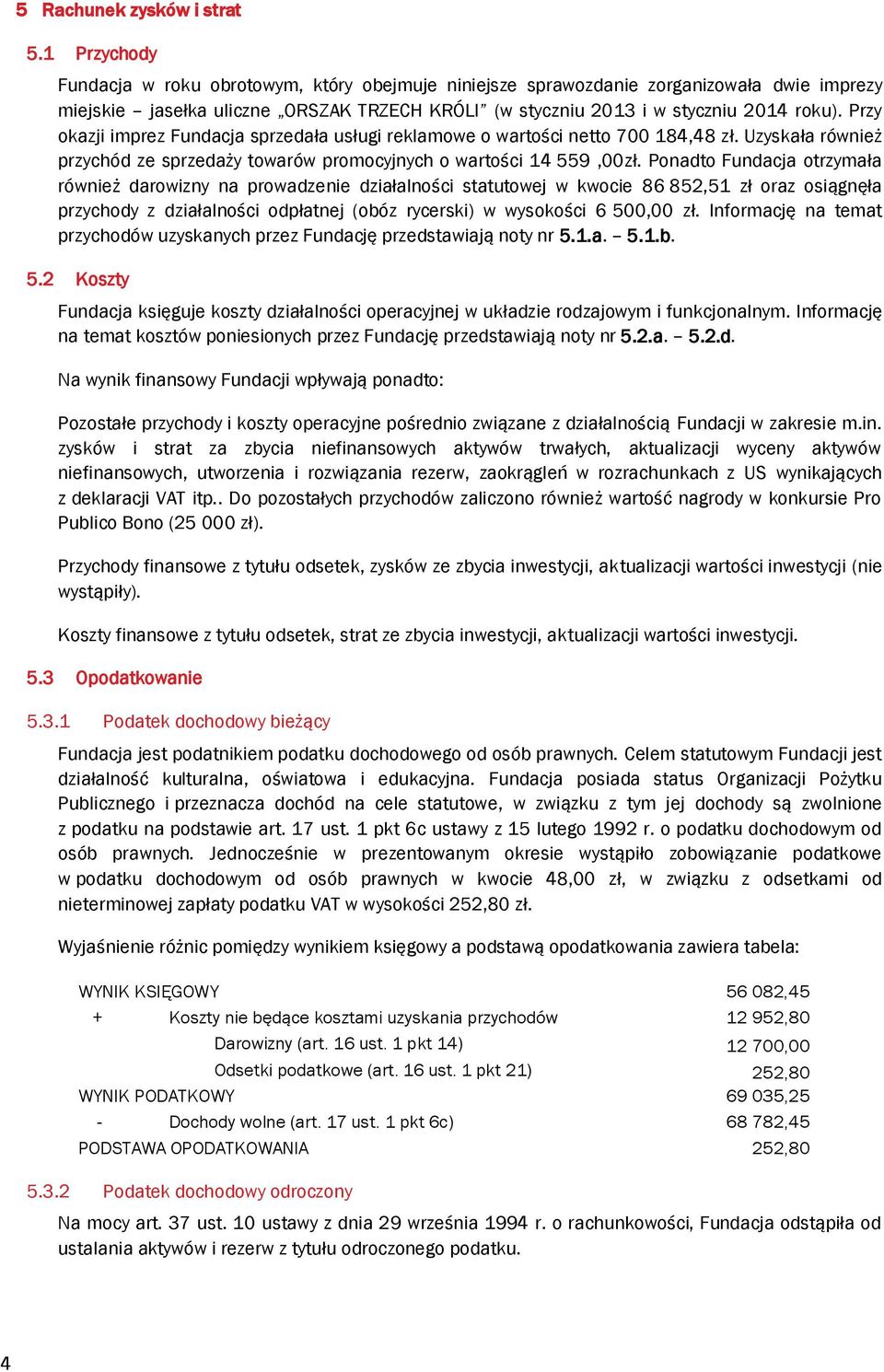 Przy okazji imprez Fundacja sprzedała usługi reklamowe o wartości netto 700 184,48 zł. Uzyskała również przychód ze sprzedaży towarów promocyjnych o wartości 14 559,00zł.