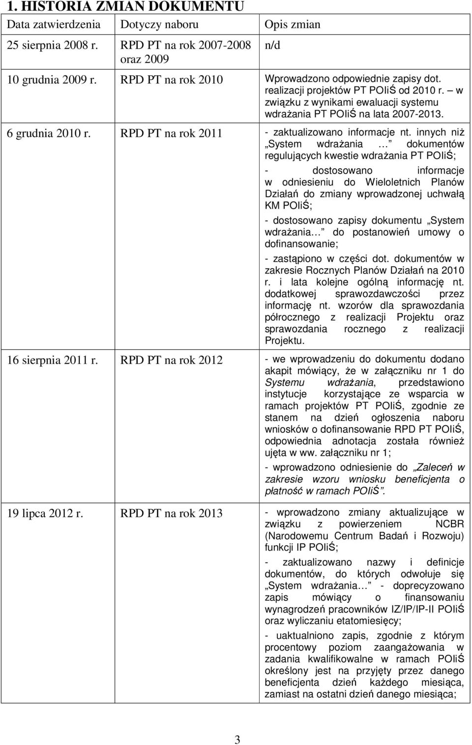 innych niż System wdrażania dokumentów regulujących kwestie wdrażania PT POIiŚ; - dostosowano informacje w odniesieniu do Wieloletnich Planów Działań do zmiany wprowadzonej uchwałą KM POIiŚ; n/d -