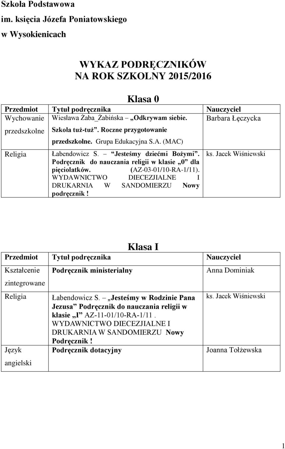 Podręcznik do nauczania religii w klasie 0 dla pięciolatków. (AZ-03-01/10-RA-1/11). WYDAWNICTWO DIECEZJIALNE I DRUKARNIA W SANDOMIERZU Nowy podręcznik!