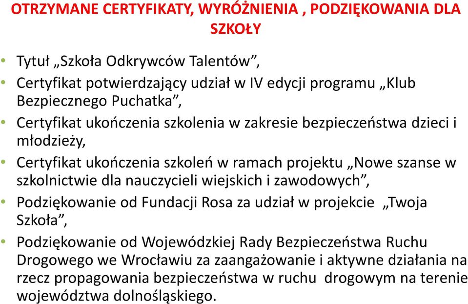 w szkolnictwie dla nauczycieli wiejskich i zawodowych, Podziękowanie od Fundacji Rosa za udział w projekcie Twoja Szkoła, Podziękowanie od Wojewódzkiej Rady