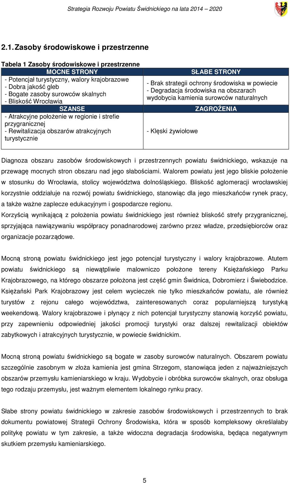 Degradacja środowiska na obszarach wydobycia kamienia surowców naturalnych - Klęski żywiołowe ZAGROŻENIA Diagnoza obszaru zasobów środowiskowych i przestrzennych powiatu świdnickiego, wskazuje na