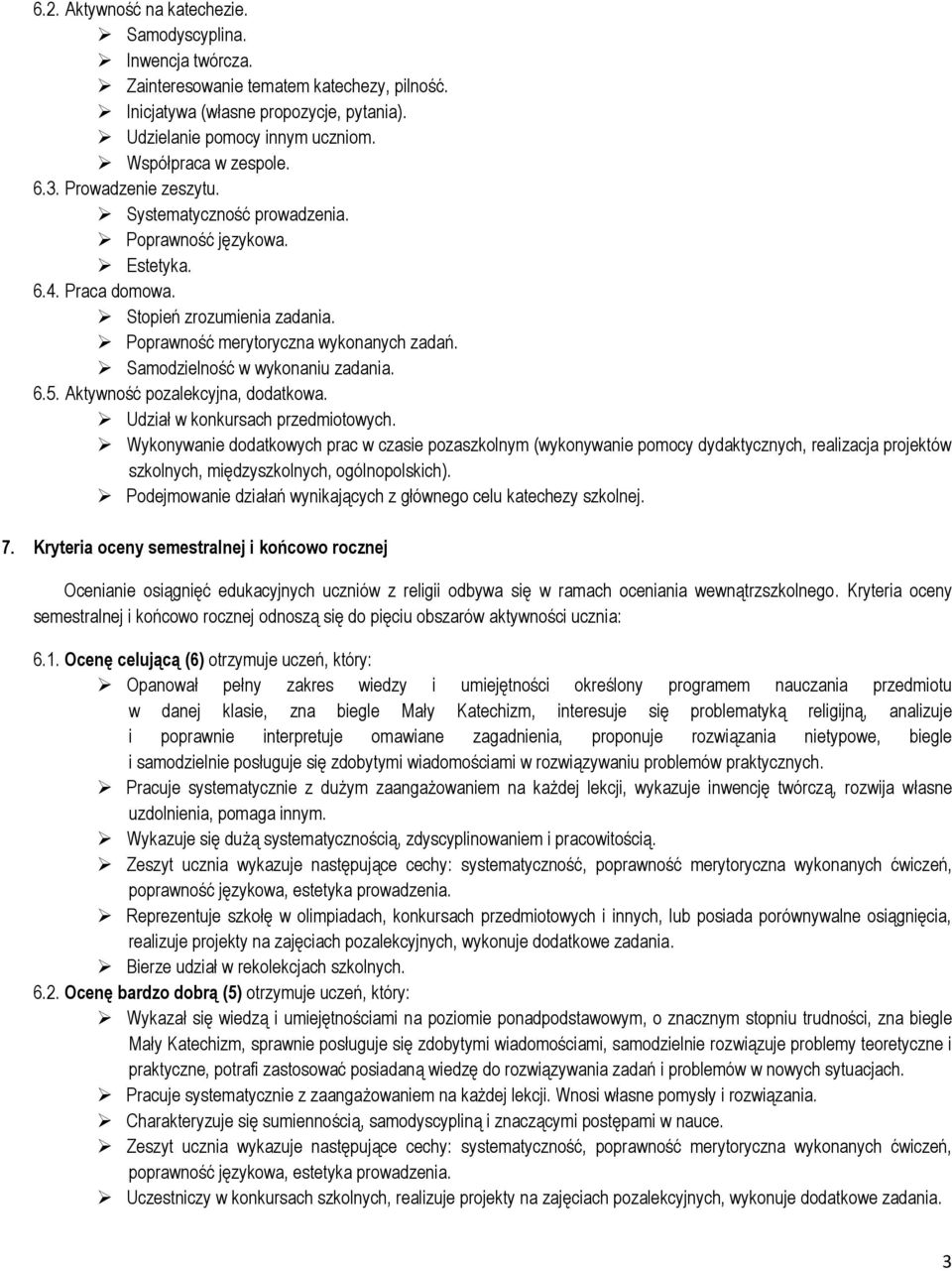 Samodzielność w wykonaniu zadania. 6.5. Aktywność pozalekcyjna, dodatkowa. Udział w konkursach przedmiotowych.