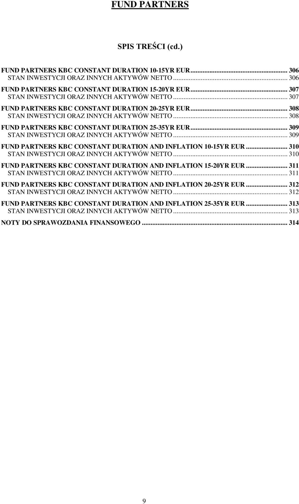 .. 309 FUND PARTNERS KBC CONSTANT DURATION AND INFLATION 10-15YR EUR... 310... 310 FUND PARTNERS KBC CONSTANT DURATION AND INFLATION 15-20YR EUR... 311.