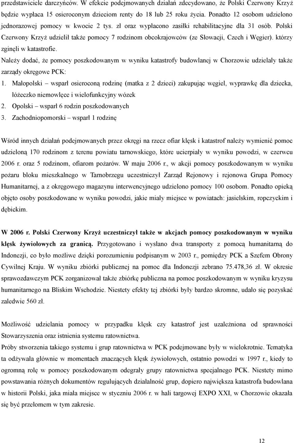 Polski Czerwony Krzyż udzielił także pomocy 7 rodzinom obcokrajowców (ze Słowacji, Czech i Węgier). którzy zginęli w katastrofie.