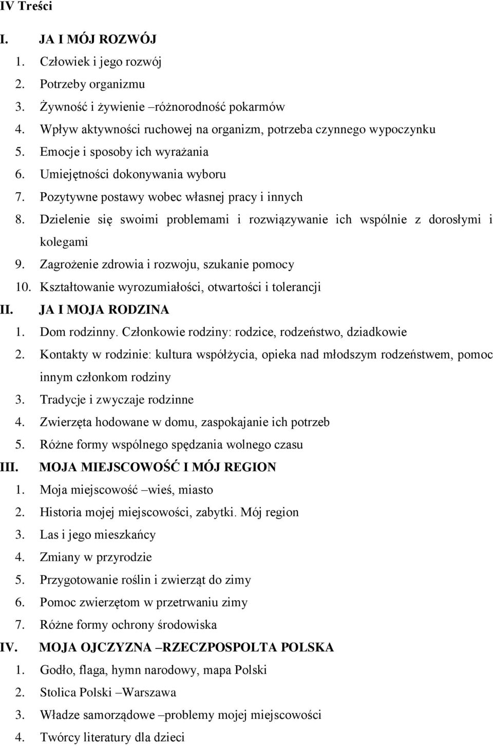 Dzielenie się swoimi problemami i rozwiązywanie ich wspólnie z dorosłymi i kolegami 9. Zagrożenie zdrowia i rozwoju, szukanie pomocy 10. Kształtowanie wyrozumiałości, otwartości i tolerancji II.