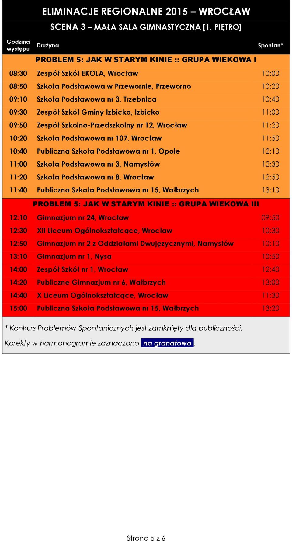 09:30 Zespół Szkół Gminy Izbicko, Izbicko 11:00 09:50 Zespół Szkolno-Przedszkolny nr 12, Wrocław 11:20 10:20 Szkoła Podstawowa nr 107, Wrocław 11:50 10:40 Publiczna Szkoła Podstawowa nr 1, Opole