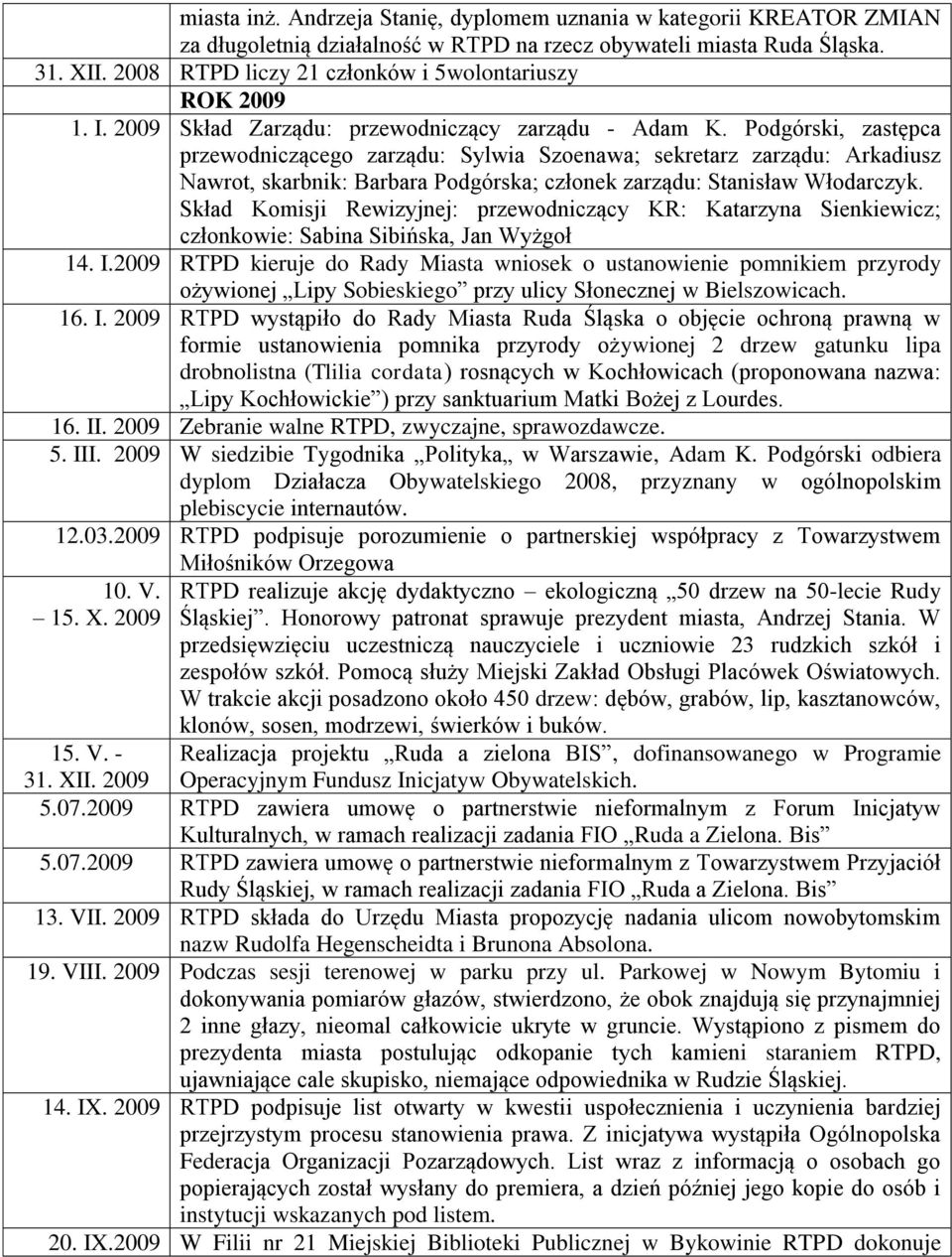 Podgórski, zastępca przewodniczącego zarządu: Sylwia Szoenawa; sekretarz zarządu: Arkadiusz Nawrot, skarbnik: Barbara Podgórska; członek zarządu: Stanisław Włodarczyk.