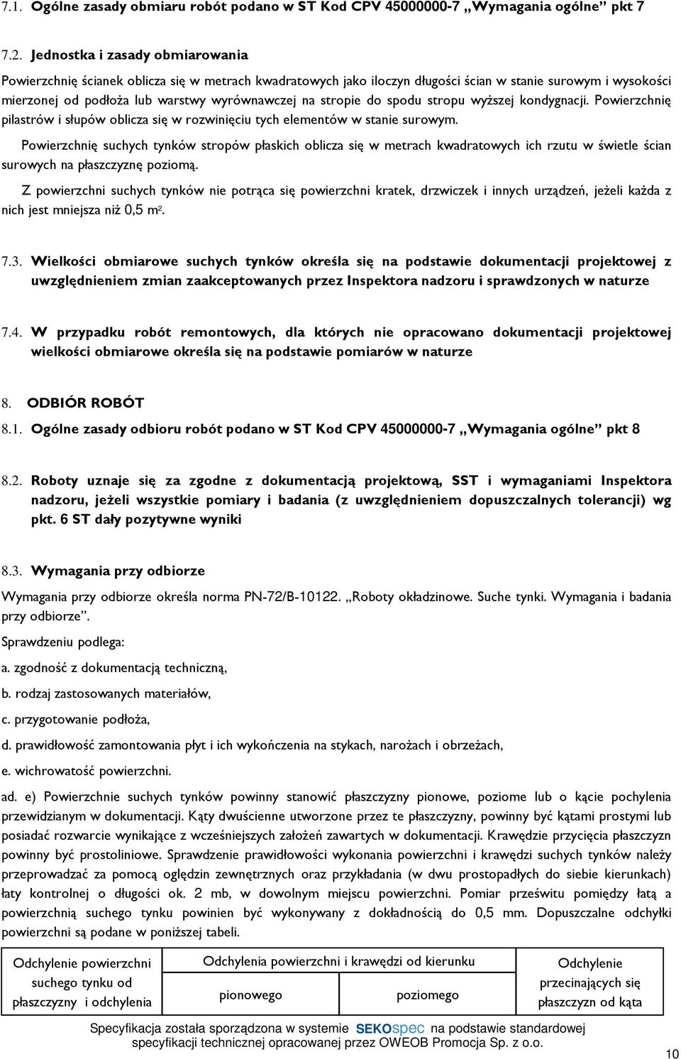 stropie do spodu stropu wyŝszej kondygnacji. Powierzchnię pilastrów i słupów oblicza się w rozwinięciu tych elementów w stanie surowym.