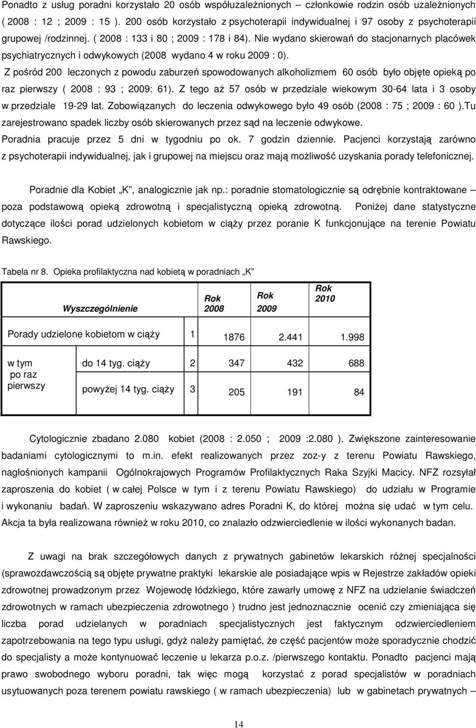 Nie wydano skierowań do stacjonarnych placówek psychiatrycznych i odwykowych (2008 wydano 4 w roku 2009 : 0).