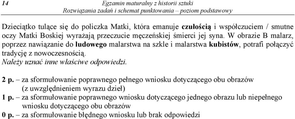 W obrazie B malarz, poprzez nawiązanie do ludowego malarstwa na szkle i malarstwa kubistów, potrafi połączyć tradycję z nowoczesnością.