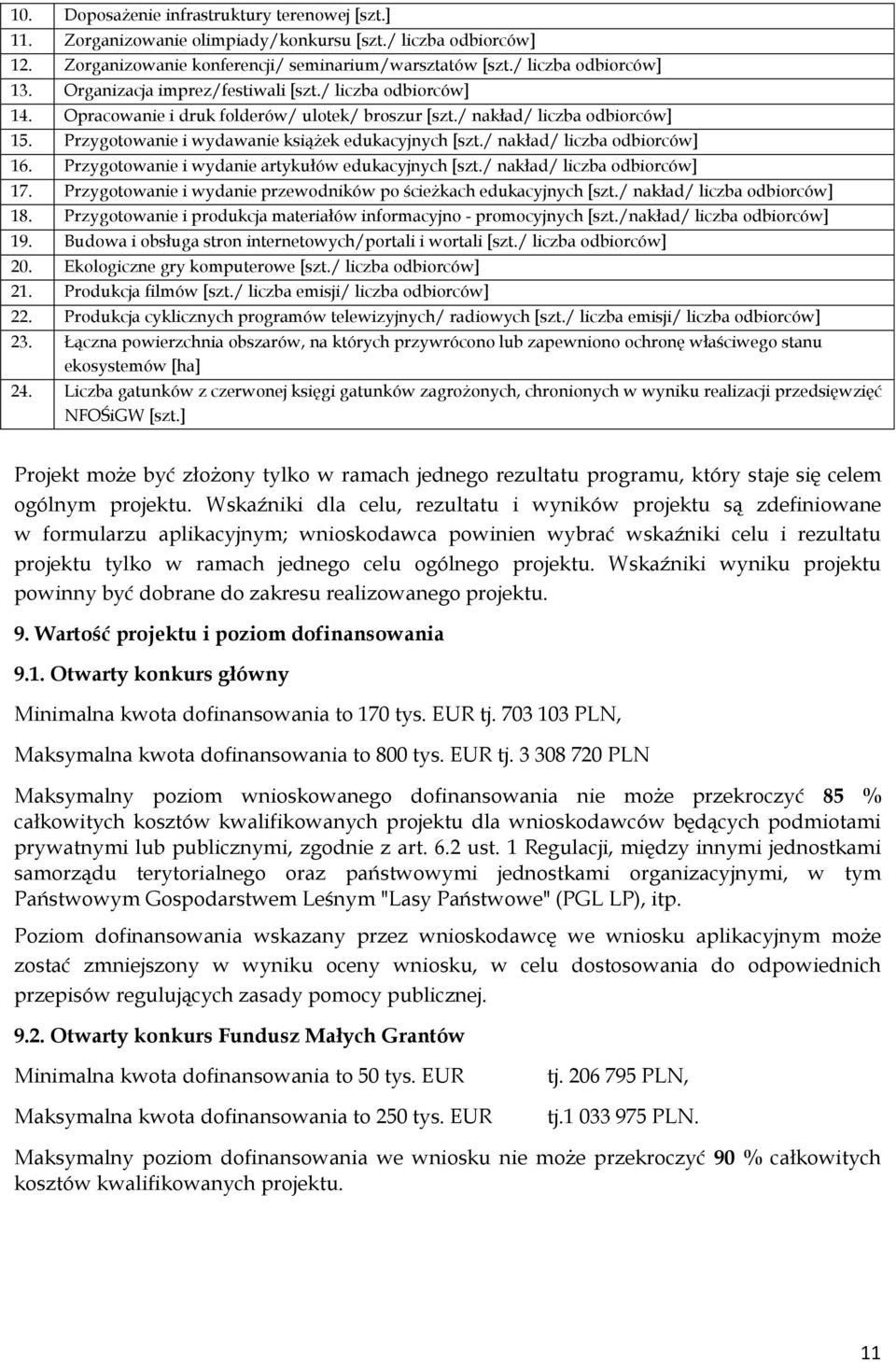 / nakład/ liczba odbiorców] 16. Przygotowanie i wydanie artykułów edukacyjnych [szt./ nakład/ liczba odbiorców] 17. Przygotowanie i wydanie przewodników po ścieżkach edukacyjnych [szt.