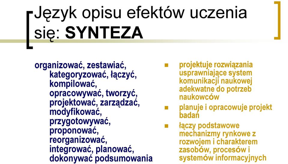 podsumowania projektuje rozwiązania usprawniające system komunikacji naukowej adekwatne do potrzeb naukowców planuje i