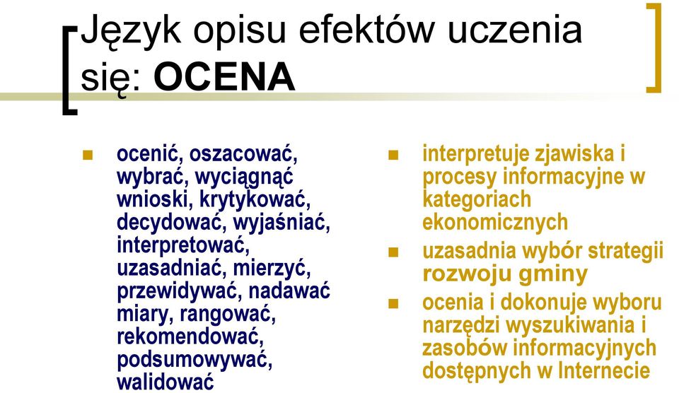 podsumowywać, walidować interpretuje zjawiska i procesy informacyjne w kategoriach ekonomicznych uzasadnia