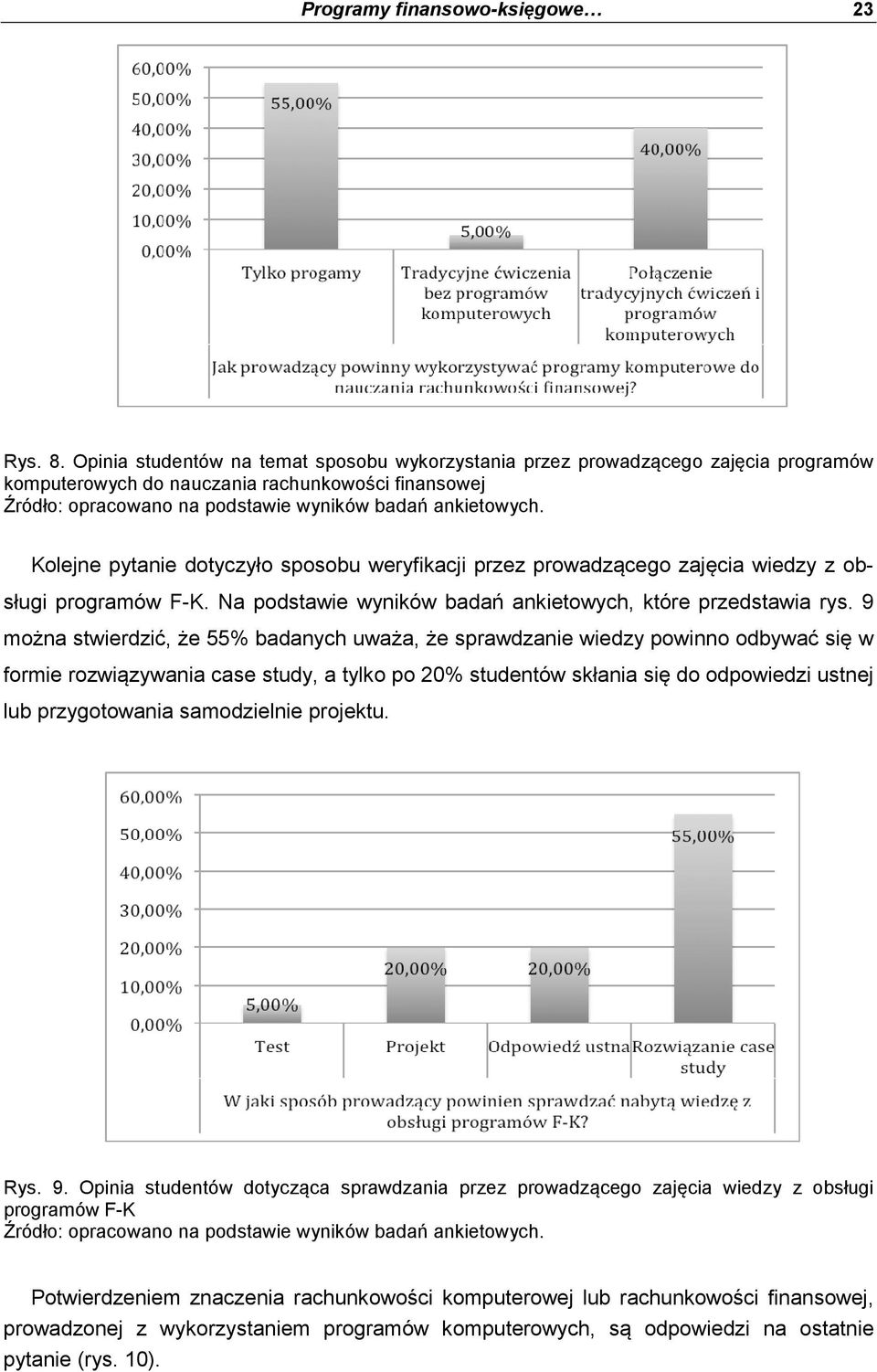 prowadzącego zajęcia wiedzy z obsługi programów F-K. Na podstawie wyników badań ankietowych, które przedstawia rys.