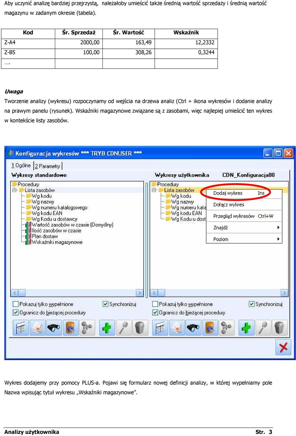 Uwaga Tworzenie analizy (wykresu) rozpoczynamy od wejścia na drzewa analiz (Ctrl + ikona wykresów i dodanie analizy na prawym panelu (rysunek).