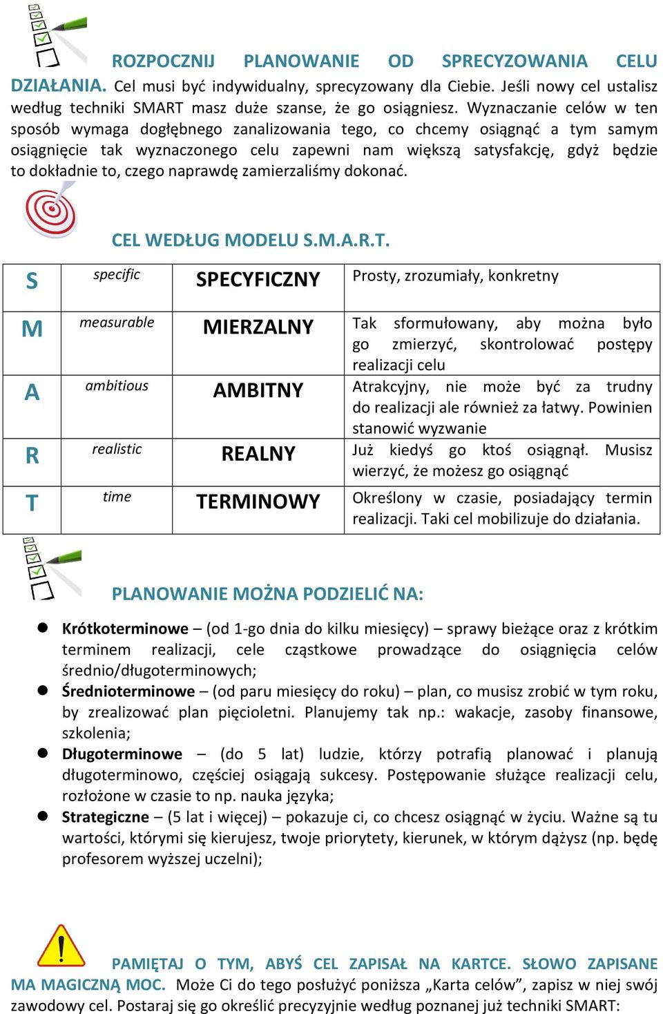 czego naprawdę zamierzaliśmy dokonać. CEL WEDŁUG MODELU S.M.A.R.T.