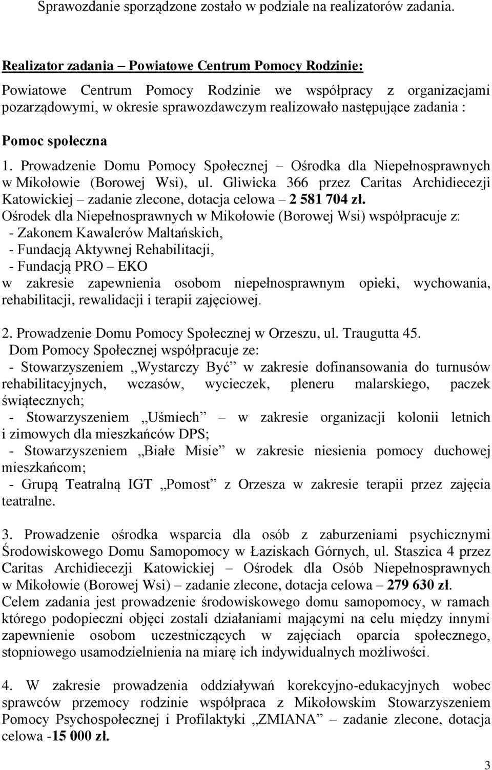 społeczna 1. Prowadzenie Domu Pomocy Społecznej Ośrodka dla Niepełnosprawnych w Mikołowie (Borowej Wsi), ul.