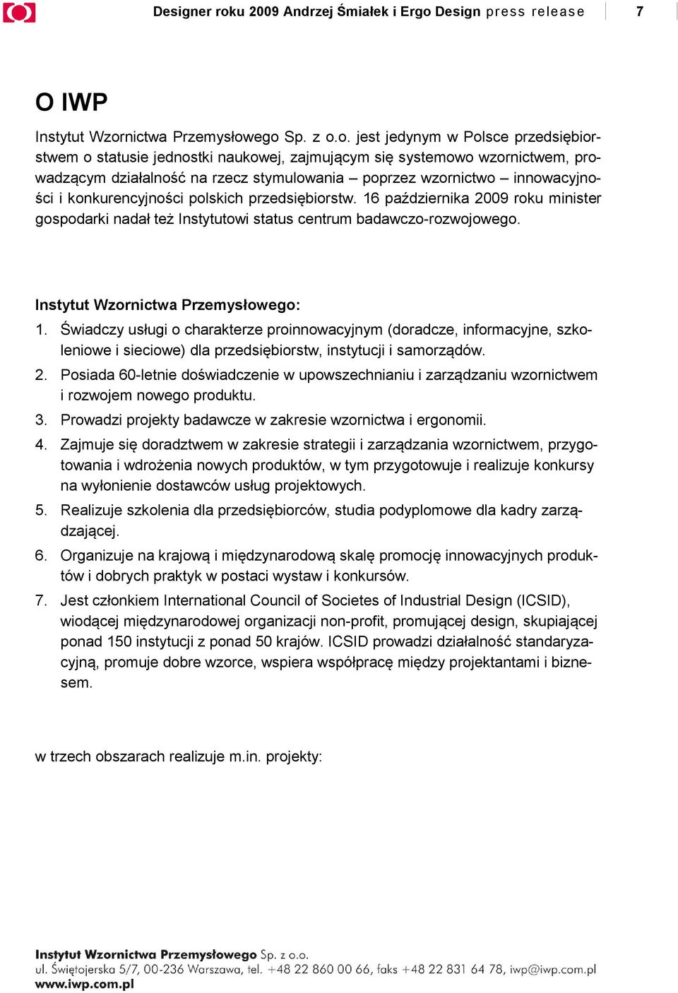 Design press release 7 O IWP Instytut Wzor