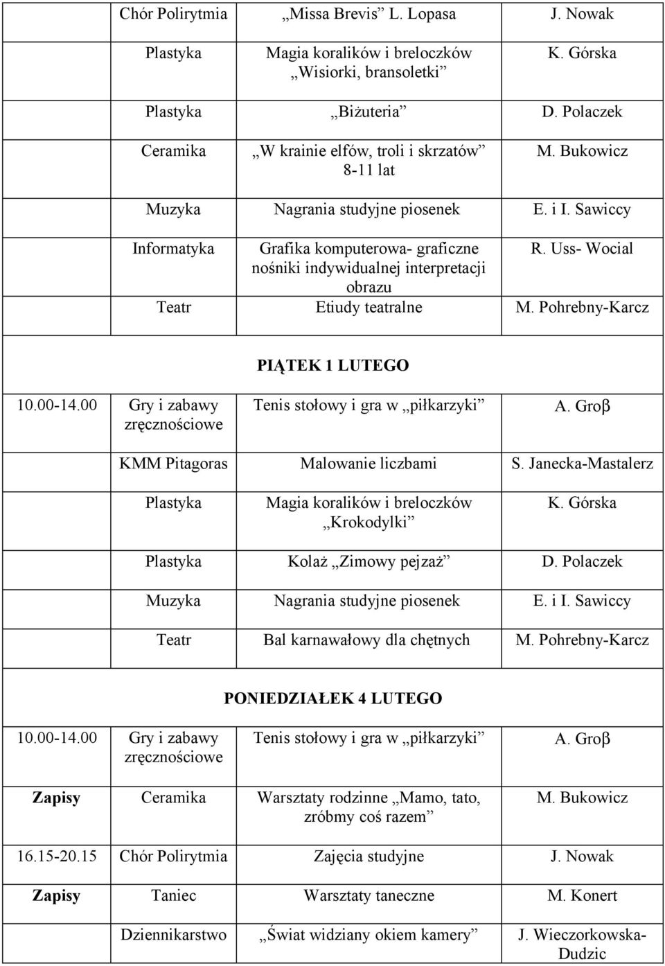 Uss- Wocial nośniki indywidualnej interpretacji obrazu Teatr Etiudy teatralne M. Pohrebny-Karcz PIĄTEK 1 LUTEGO KMM Pitagoras Malowanie liczbami S.