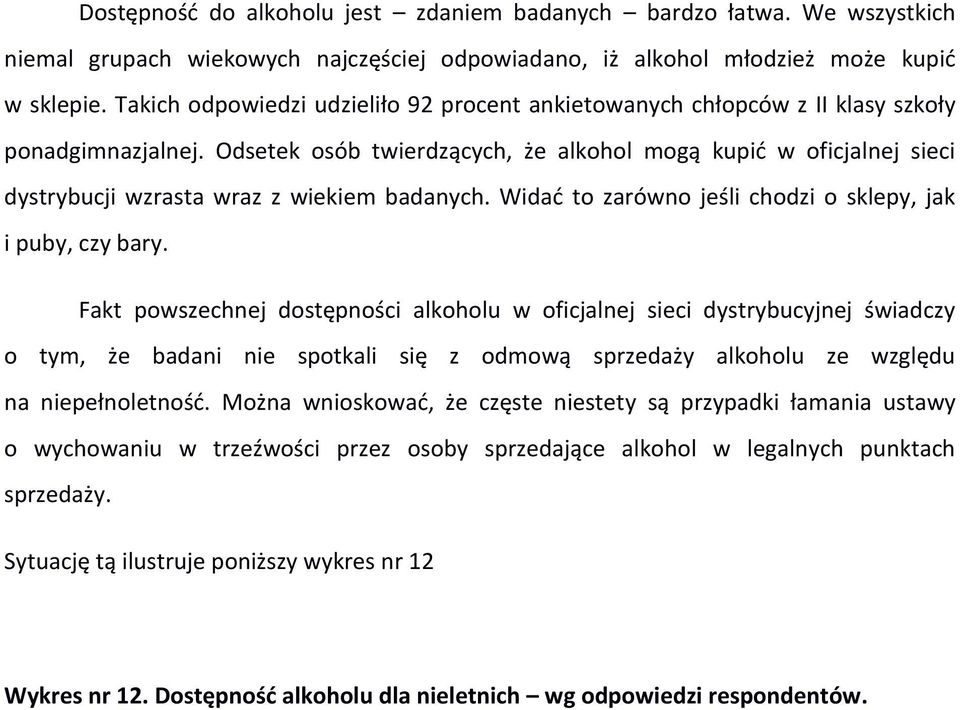 Odsetek osób twierdzących, że alkohol mogą kupić w oficjalnej sieci dystrybucji wzrasta wraz z wiekiem badanych. Widać to zarówno jeśli chodzi o sklepy, jak i puby, czy bary.